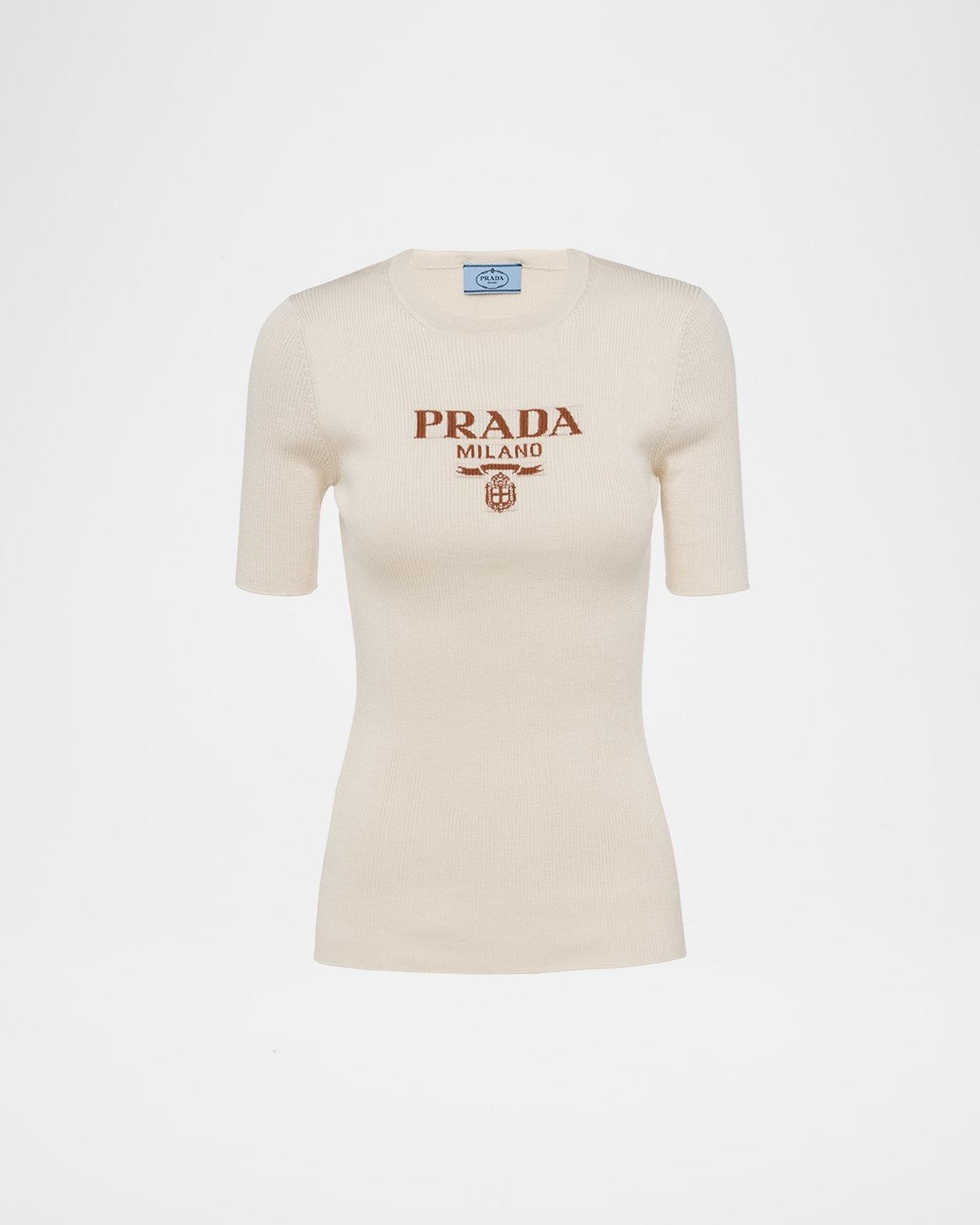 logo-intarsia rib silk sweater