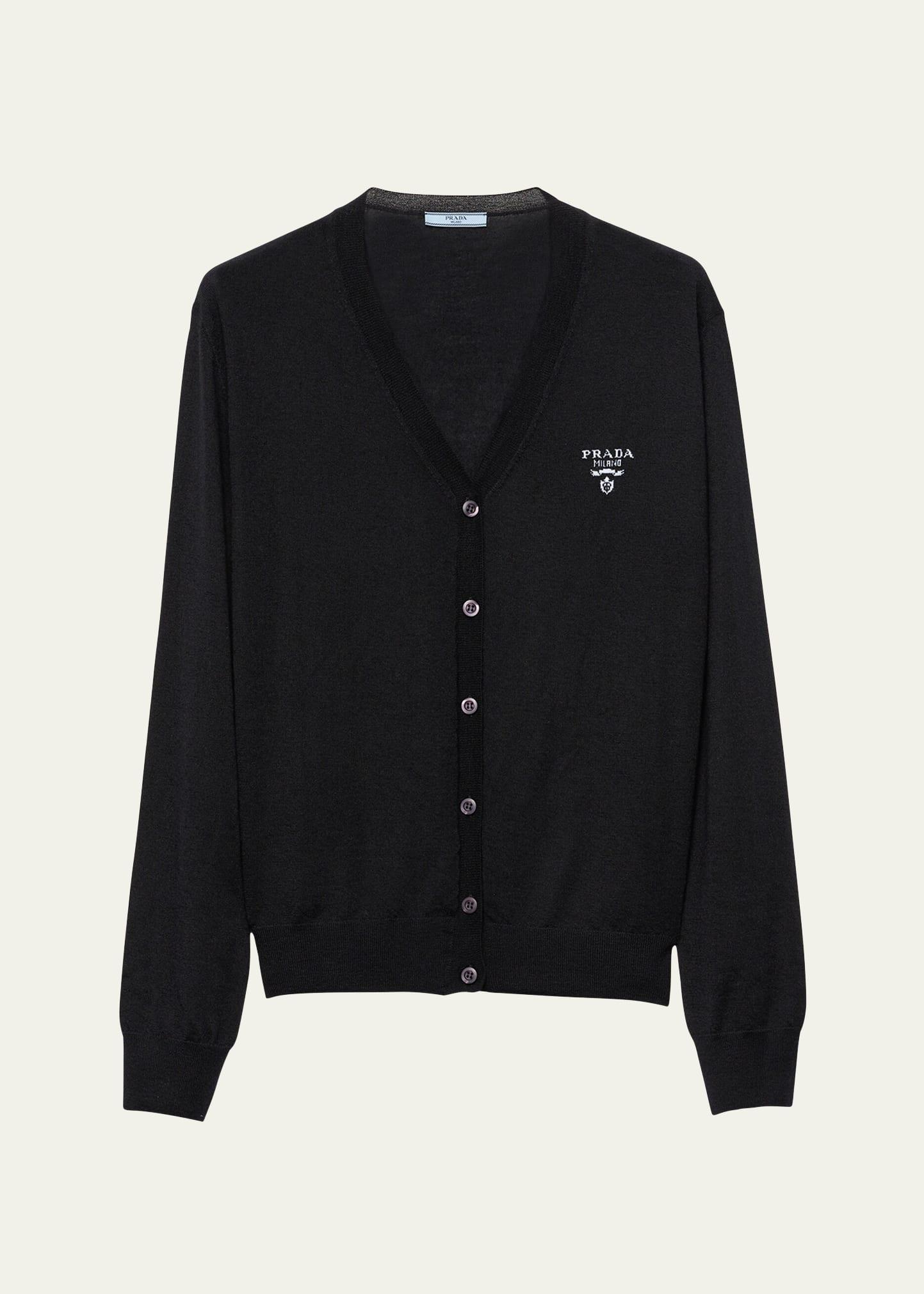 logo intarsia v-neck superfine cashmere cardigan