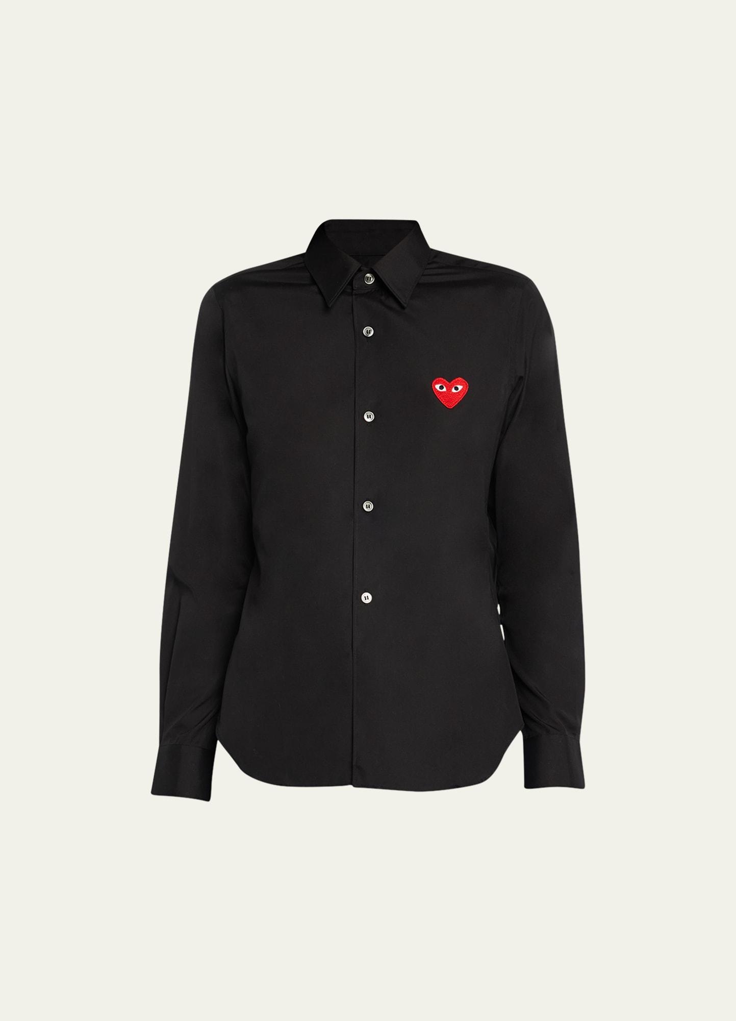 logo-patch woven cotton button-front shirt