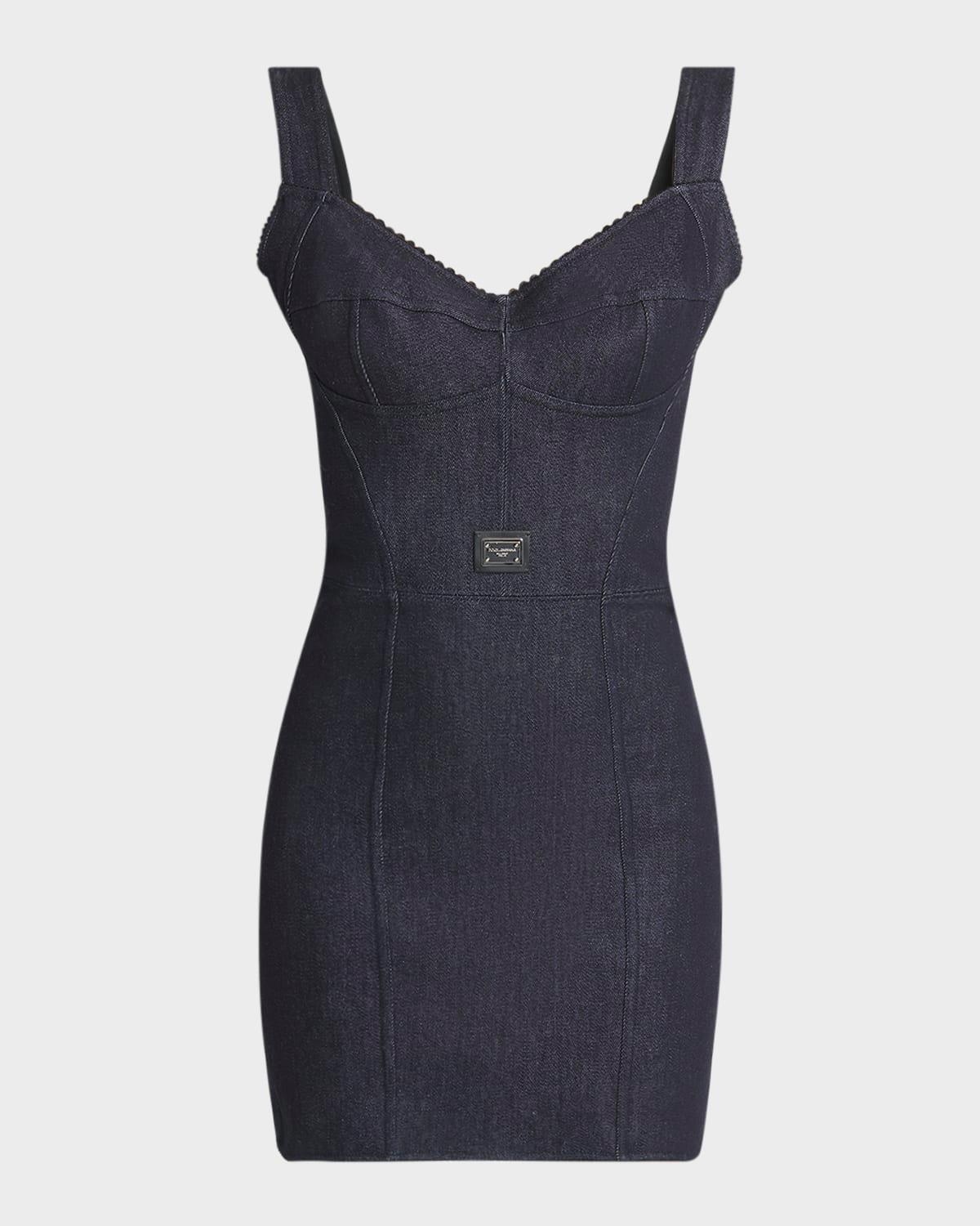 logo plaque corset denim mini dress