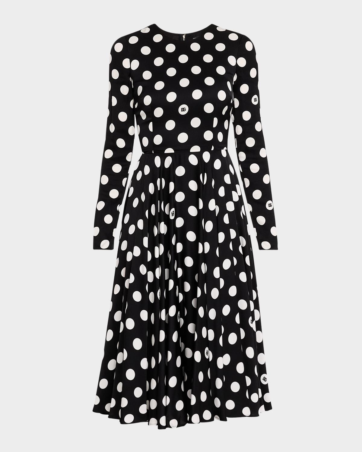 logo polka-dot silk charmeuse long-sleeve midi dress