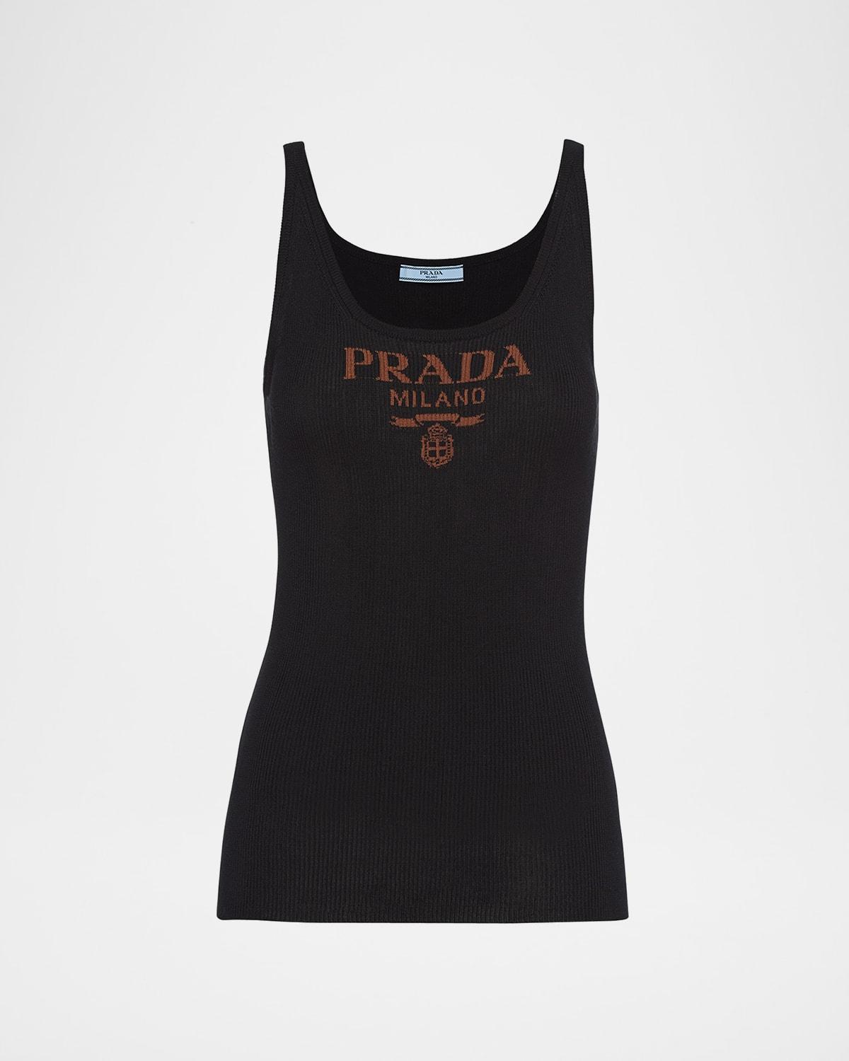 logo-print slim knit tank top