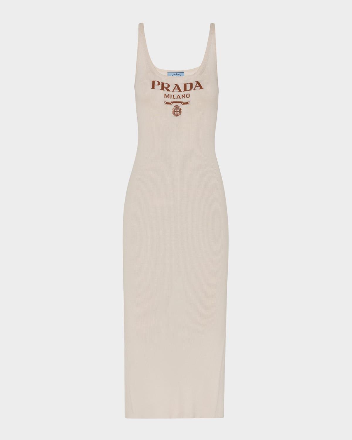 logo silk rib midi dress