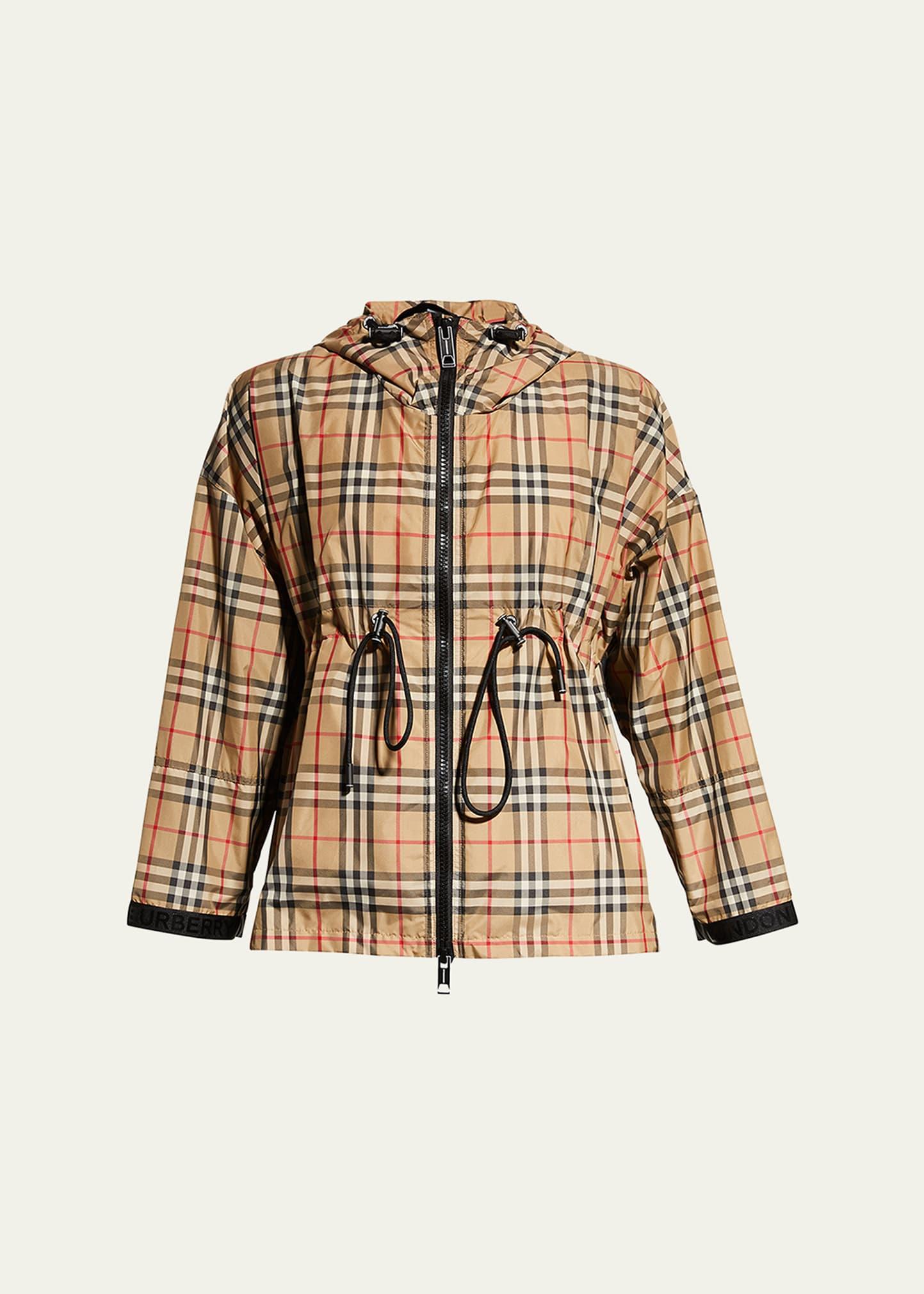 logo tape vintage check hooded jacket