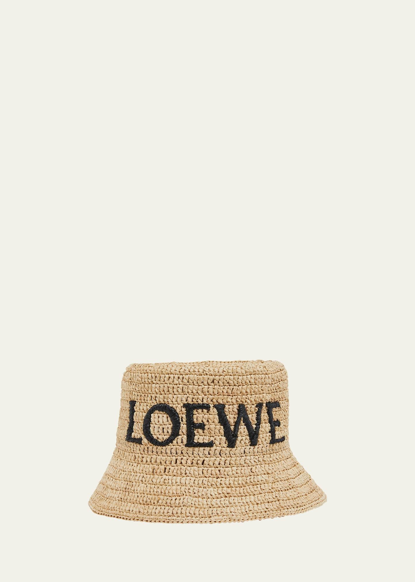 logo woven raffia bucket hat
