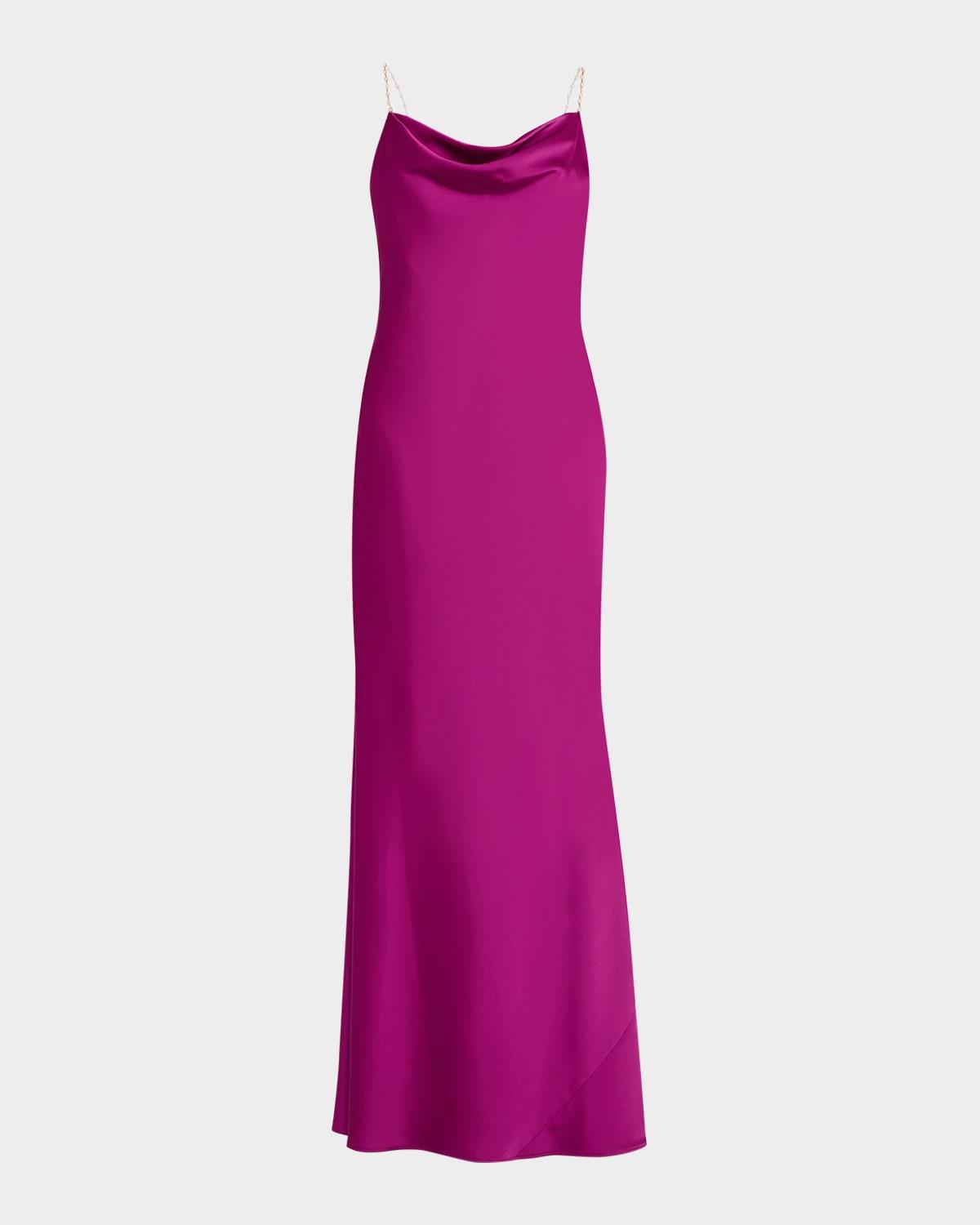 lola backless bead-strap satin gown