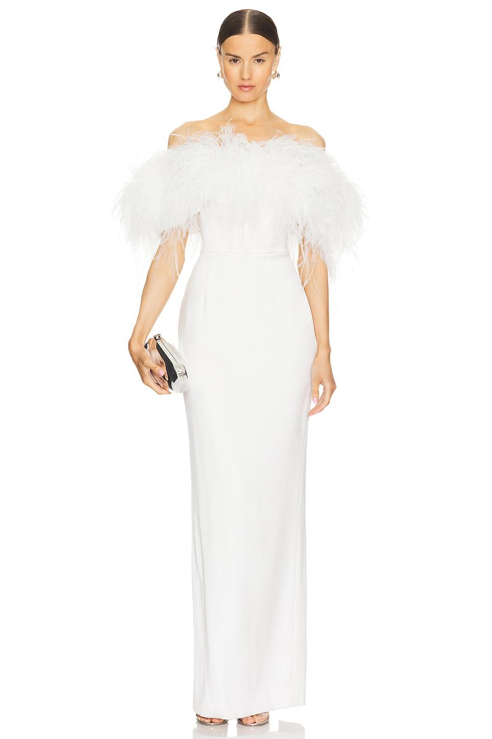lola blanc strapless feather gown