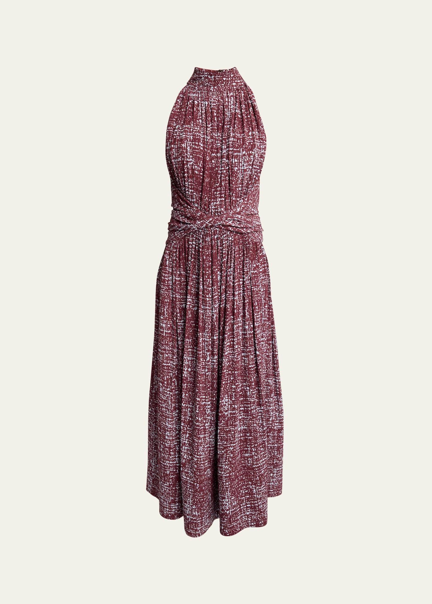 lola halter printed viscose crepe midi dress