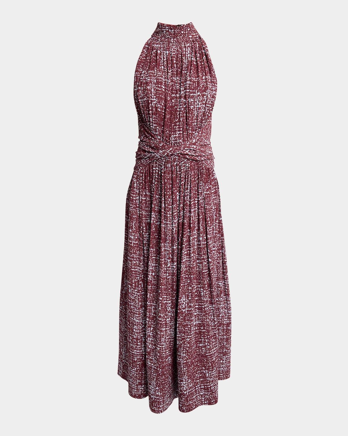 lola halter printed viscose crepe midi dress