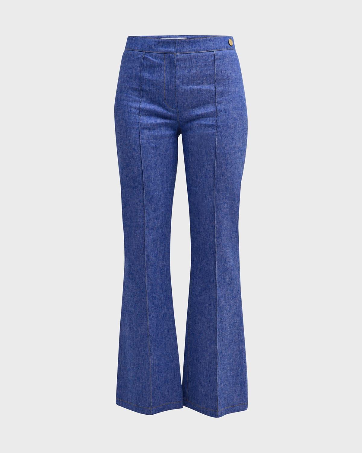 lola mid-rise pintuck flare denim pants