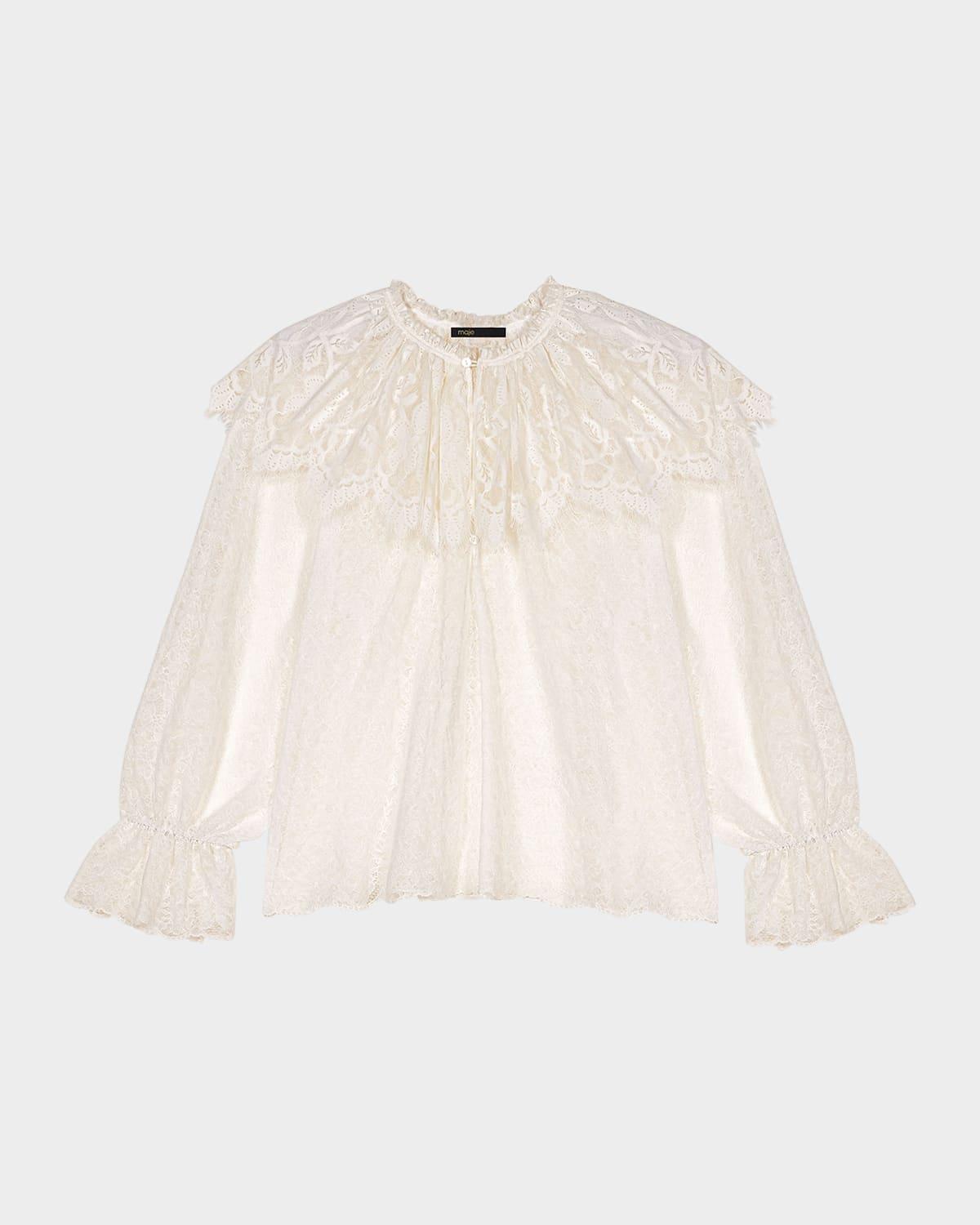 lolitel ruffled sheer lace blouse