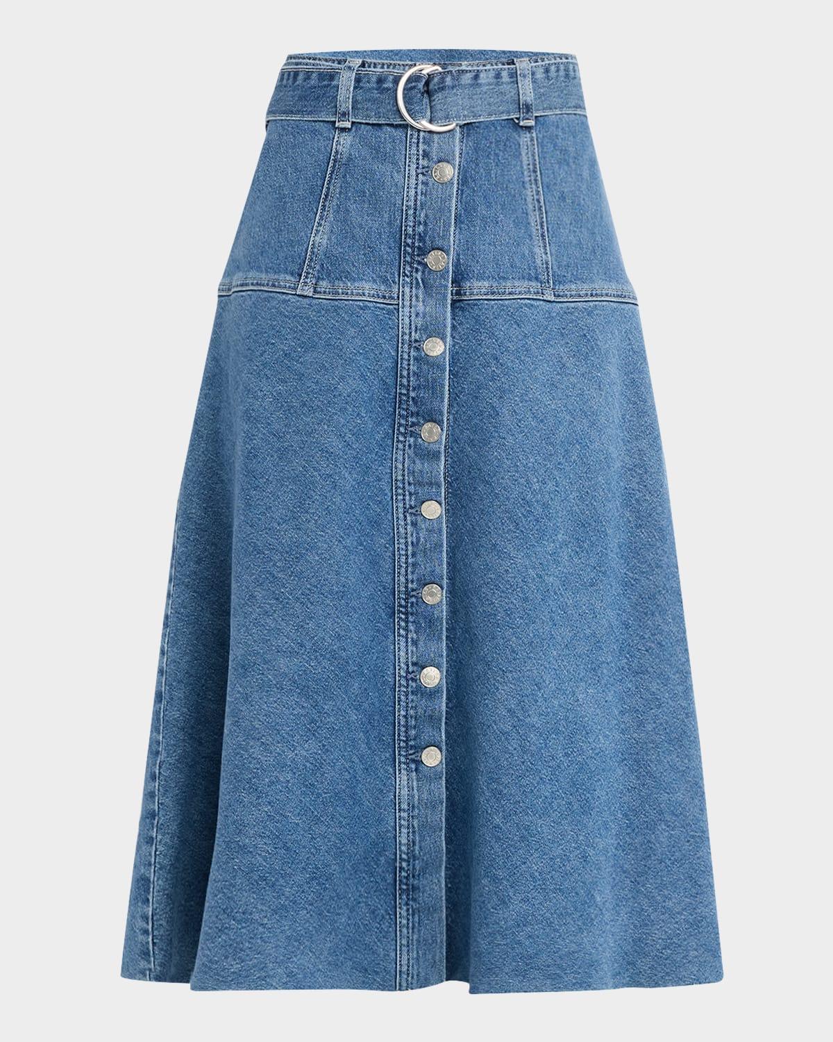 loma belted denim midi skirt