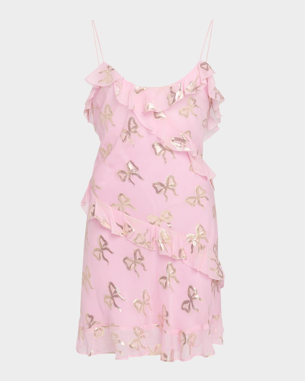 lomina silk metallic bow mini dress