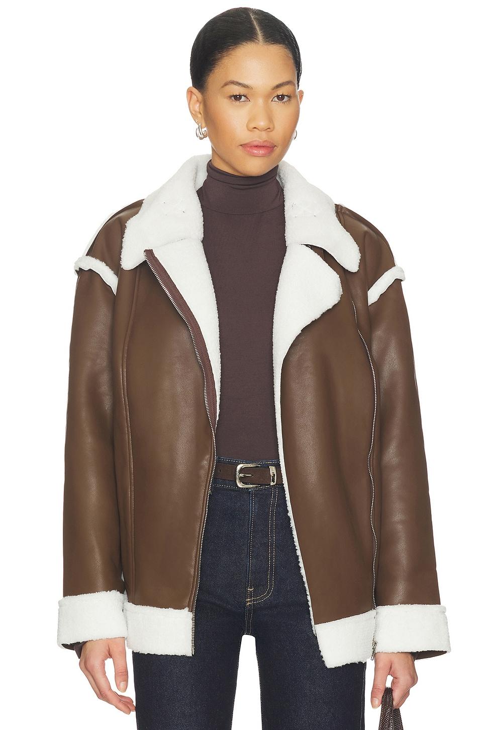 london oversized biker jacket in brown