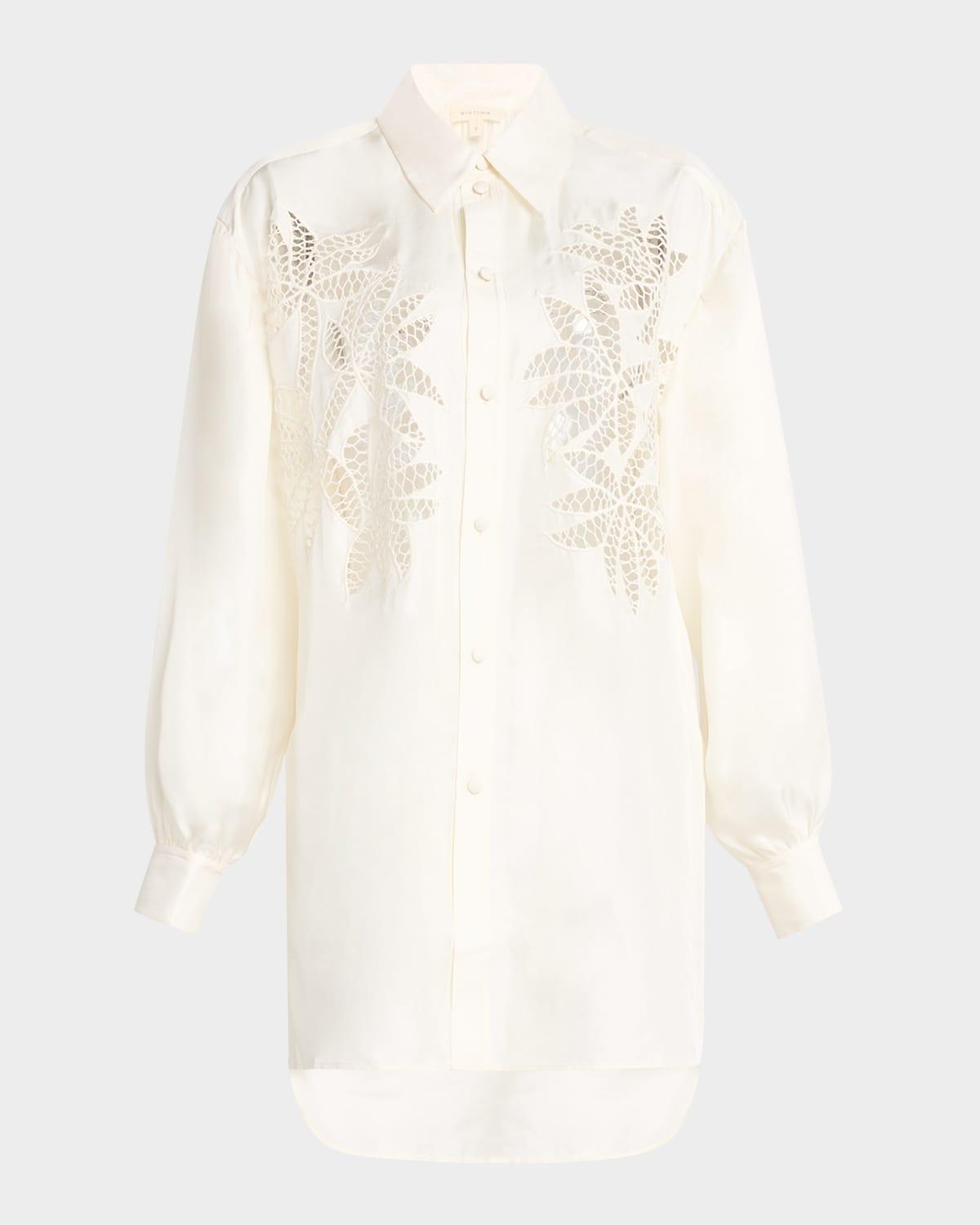 long broderie anglaise cutout oversized shirt