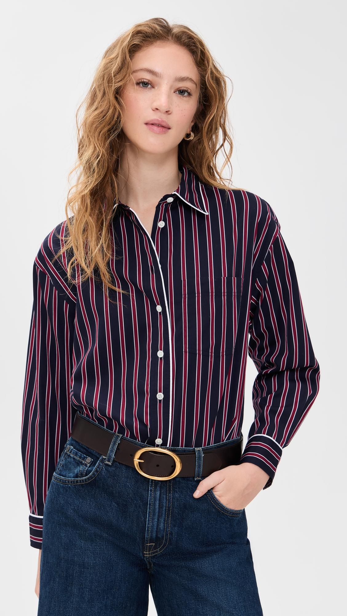 long button up shirt in stripe poplin