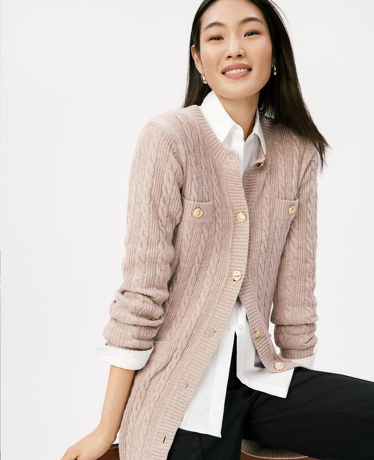 long cable cardigan