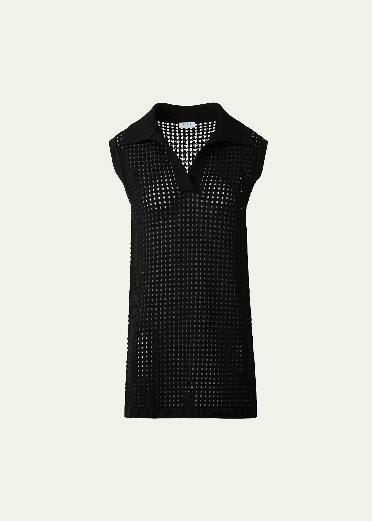 long chunky mesh knit polo top