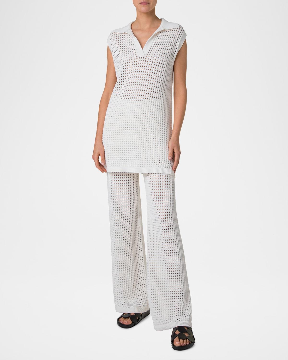 long chunky mesh knit polo top