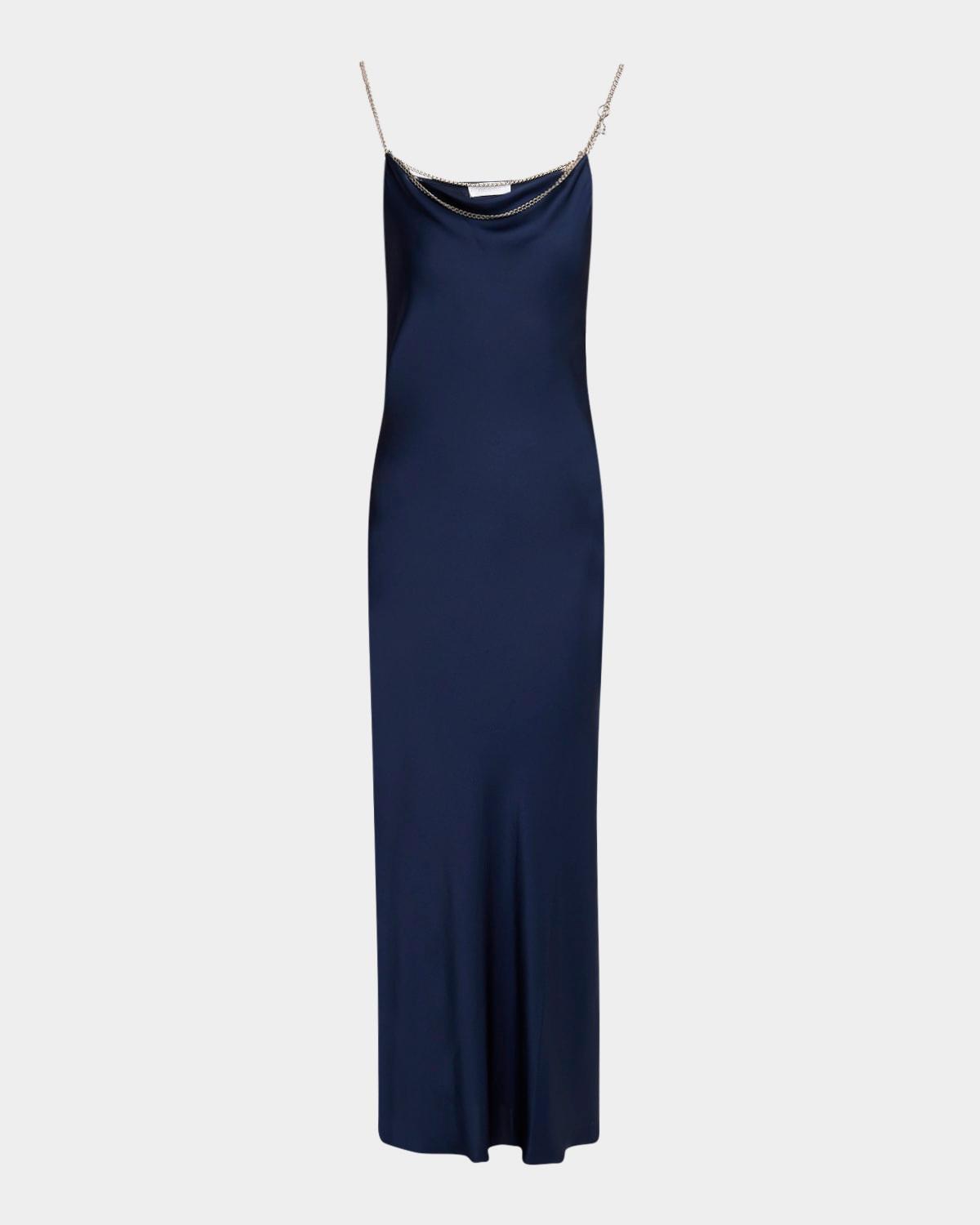 long cowl neck dress with chain detail
