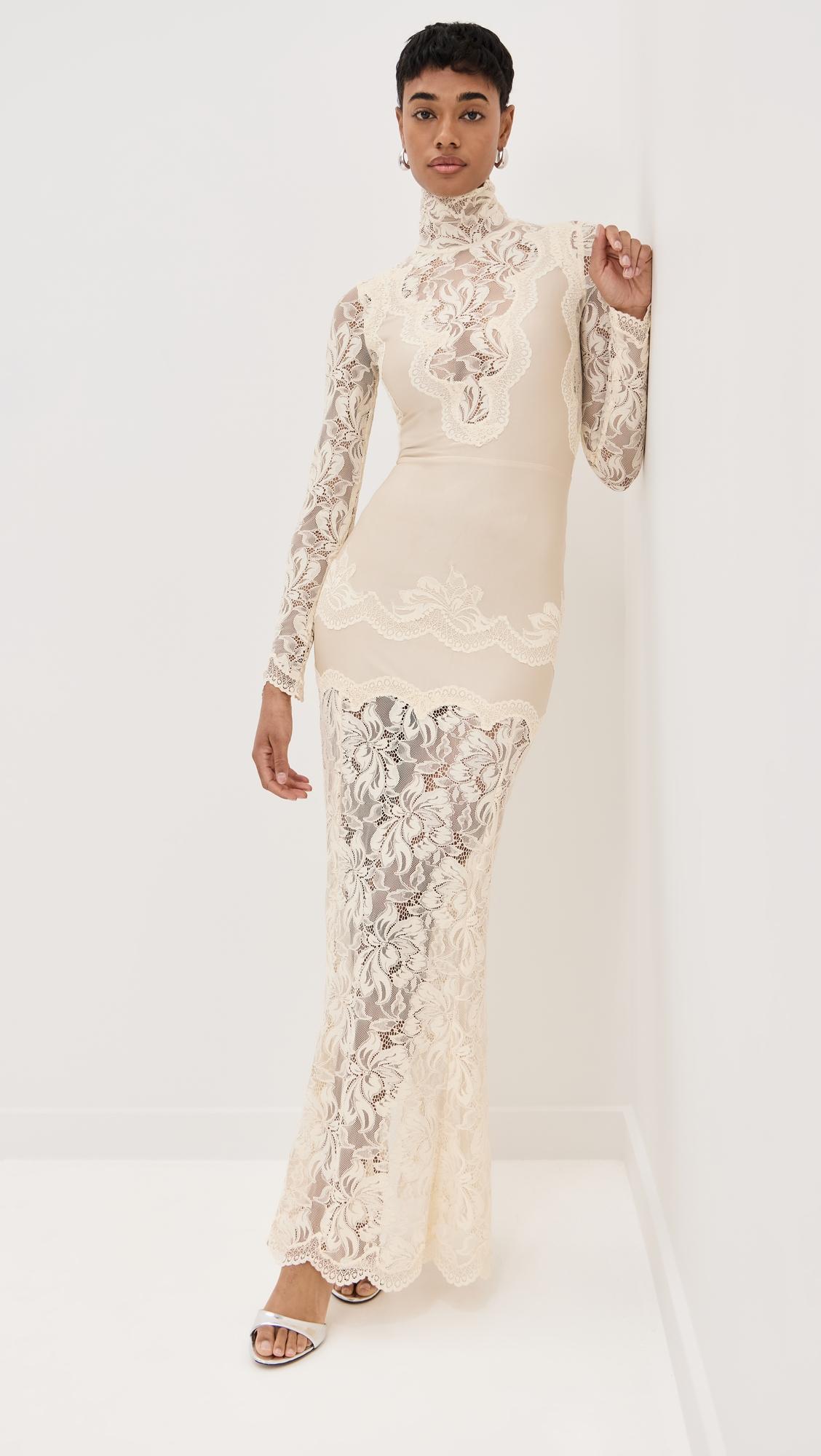 long dress in lace and jersey