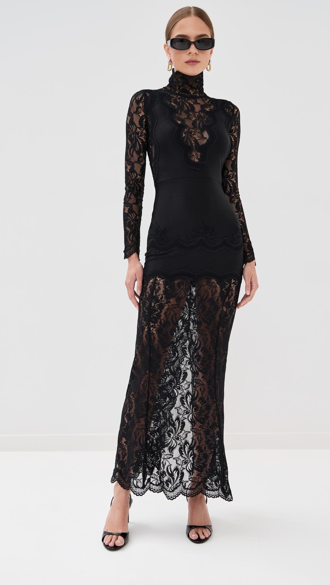 long dress in lace and jersey