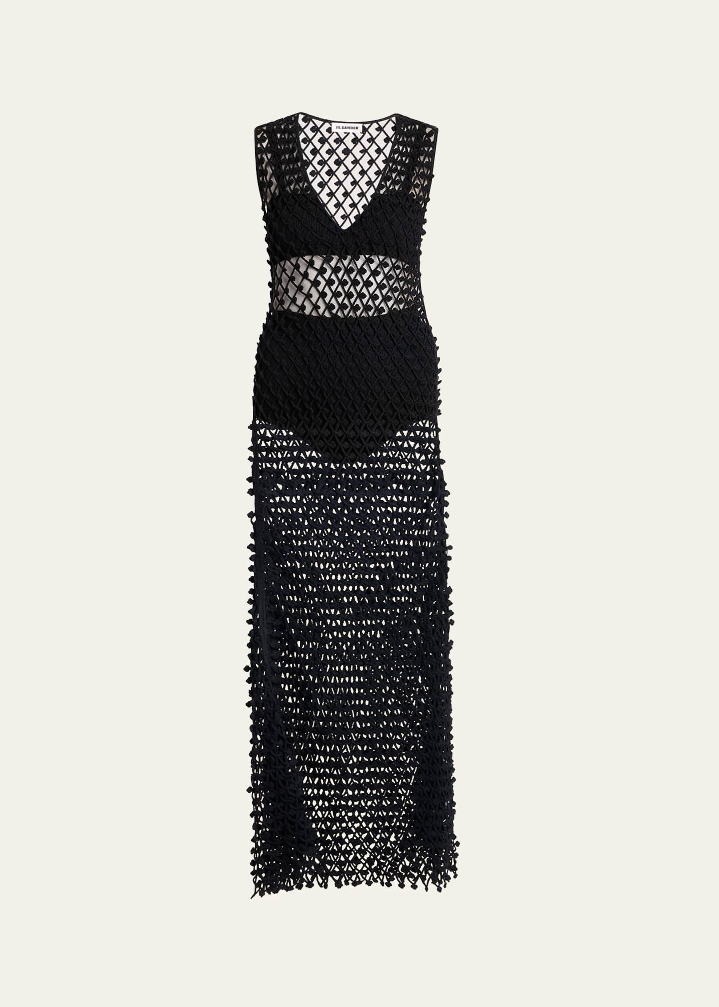 long embroidered net dress