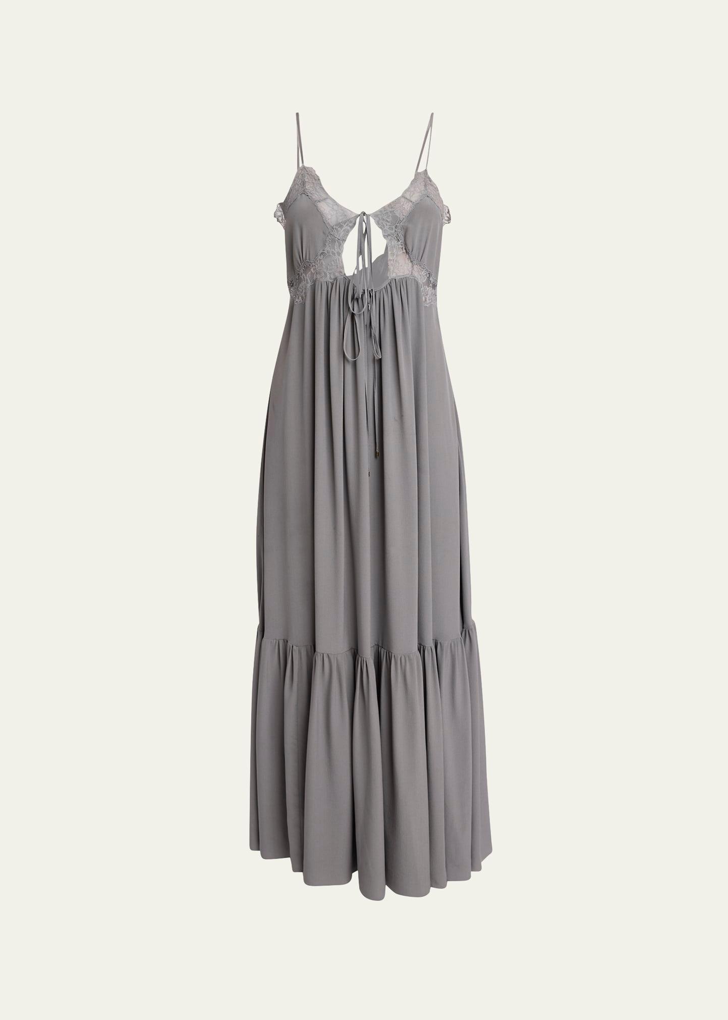 long floral lace silk dress