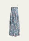 long floral print tiered silk dress