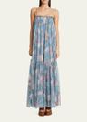 long floral print tiered silk dress