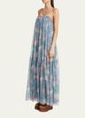 long floral print tiered silk dress