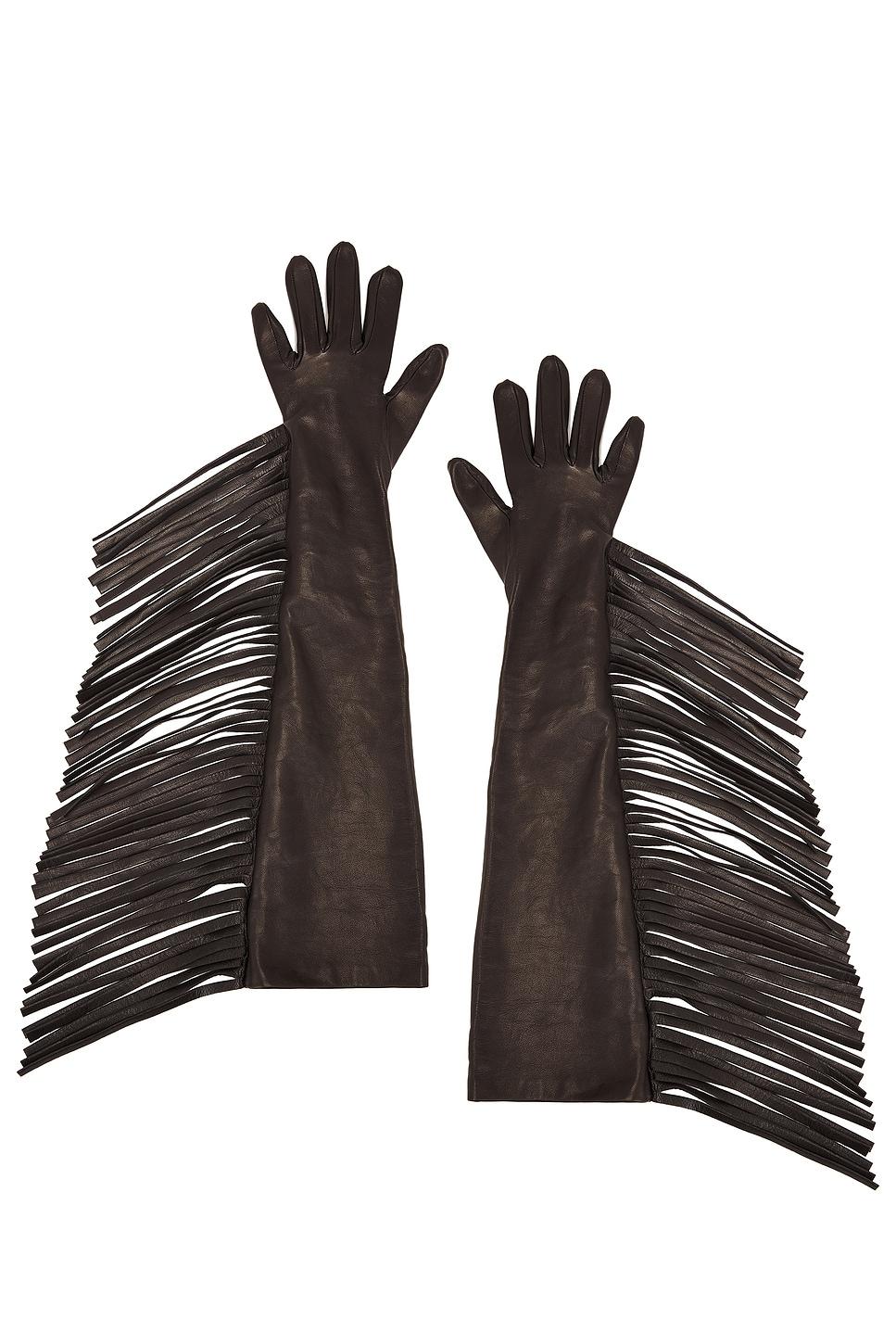 long fringed leather gloves