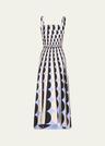 long geometric square neck twill silk dress