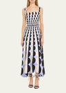 long geometric square neck twill silk dress