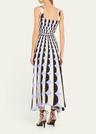 long geometric square neck twill silk dress