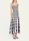 long geometric square neck twill silk dress