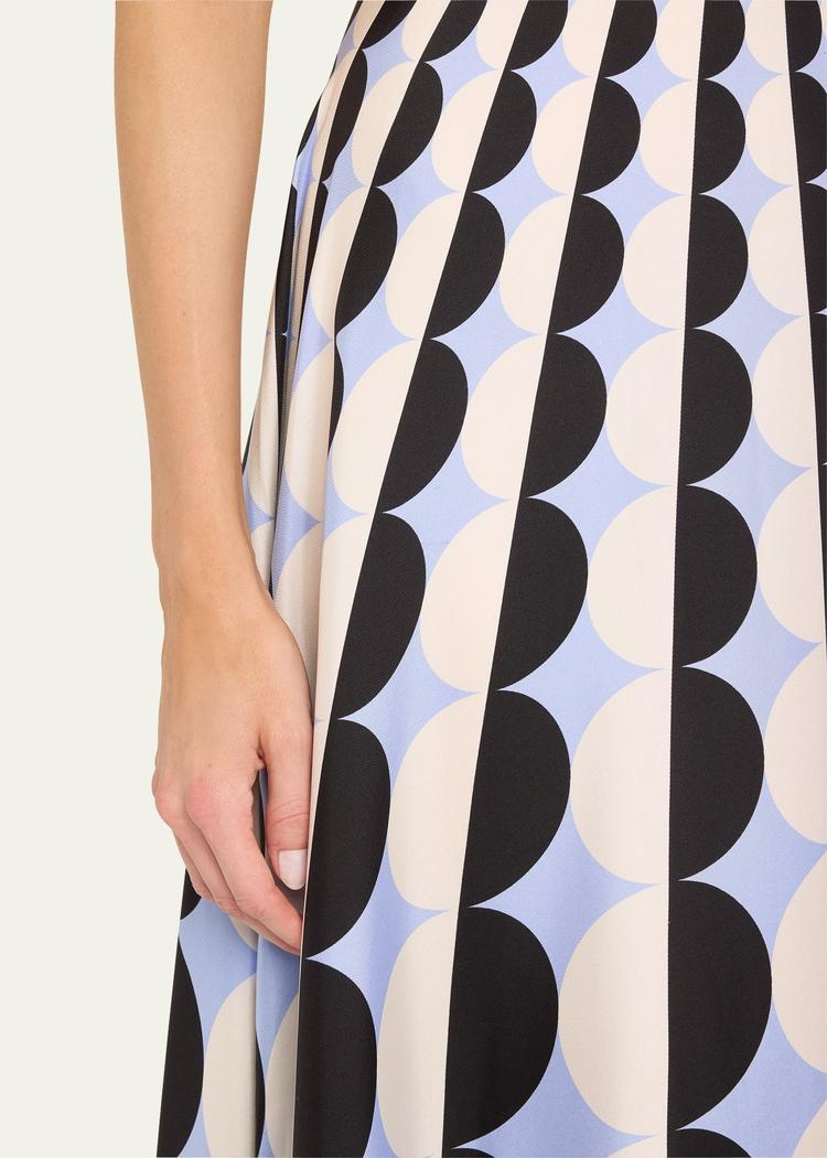 long geometric square neck twill silk dress