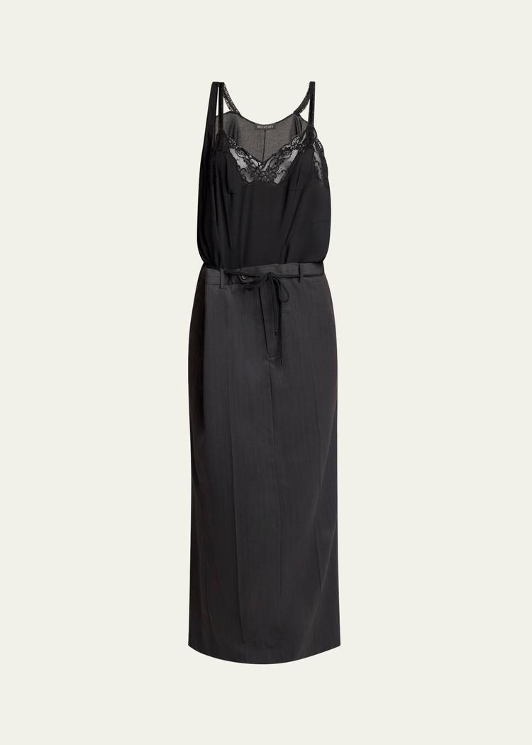 long hybrid belted slip dress