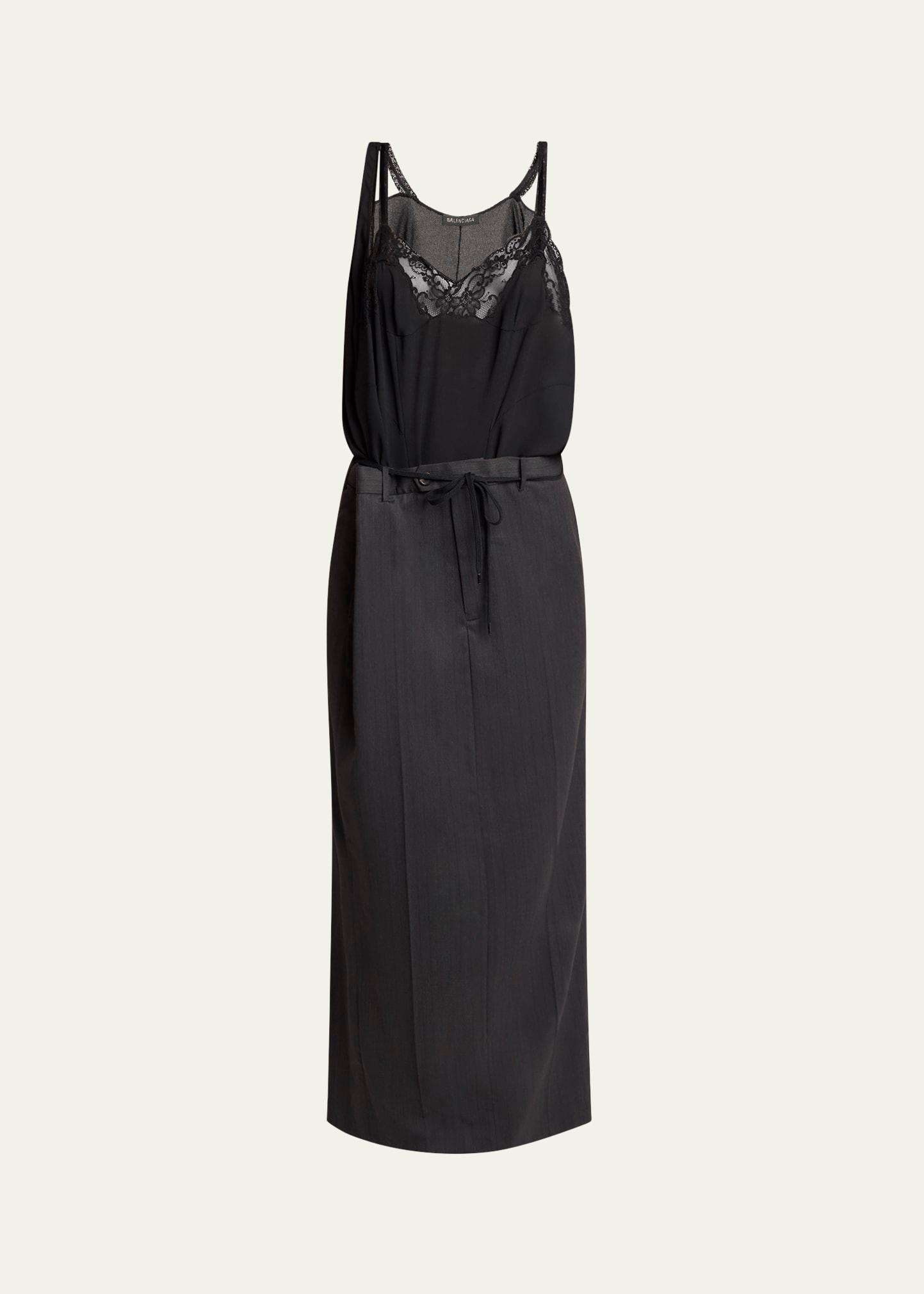 long hybrid belted slip dress