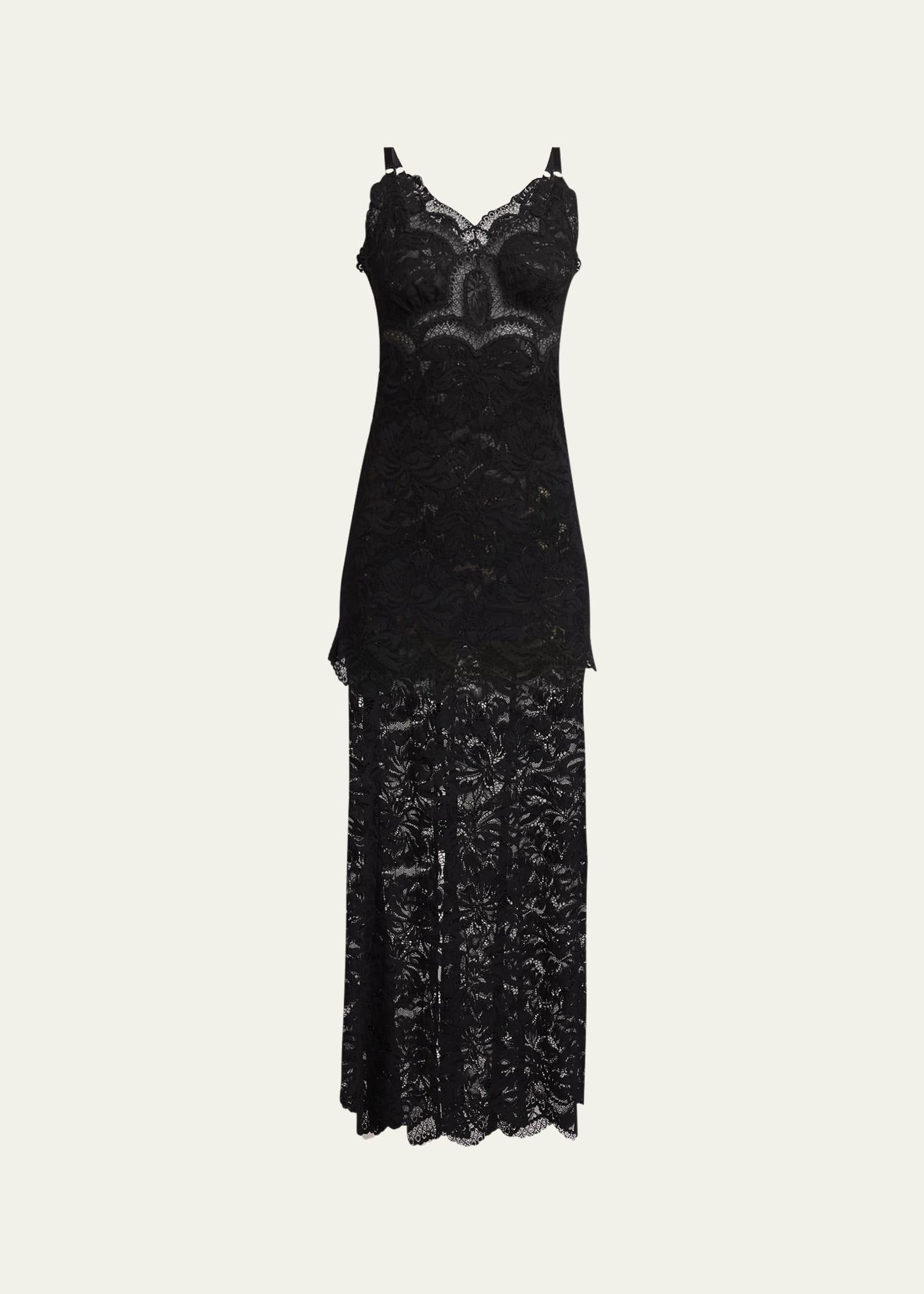 long lace slip dress