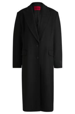 long-length regular-fit coat with peak lapels- black women's formal coats