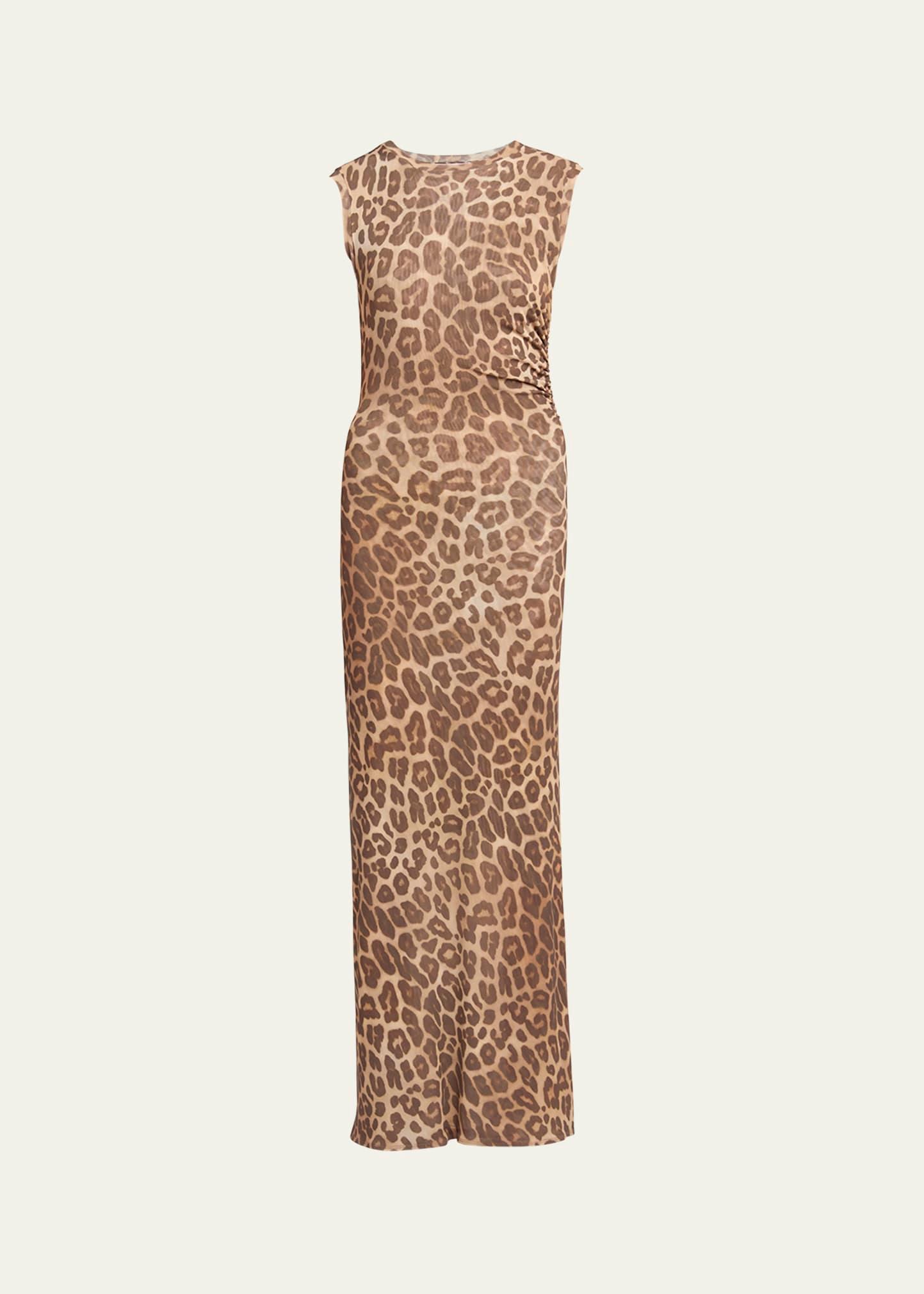 long leopard mesh sleeveless dress