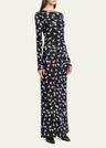 long mesh bird print dress