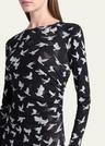 long mesh bird print dress