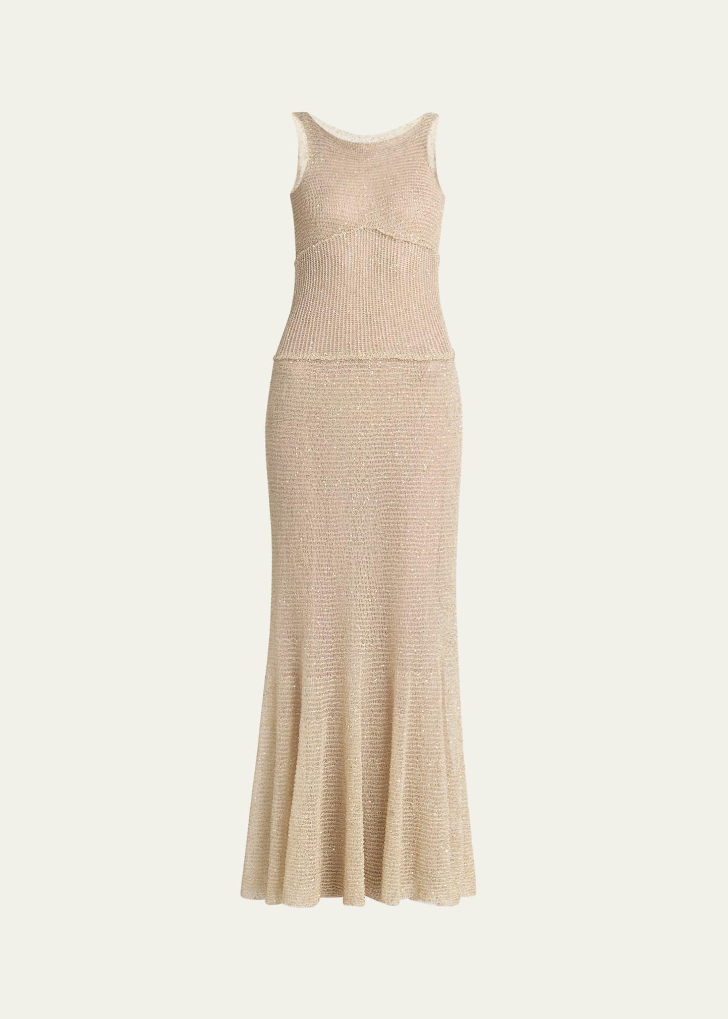 long metallic backless gown