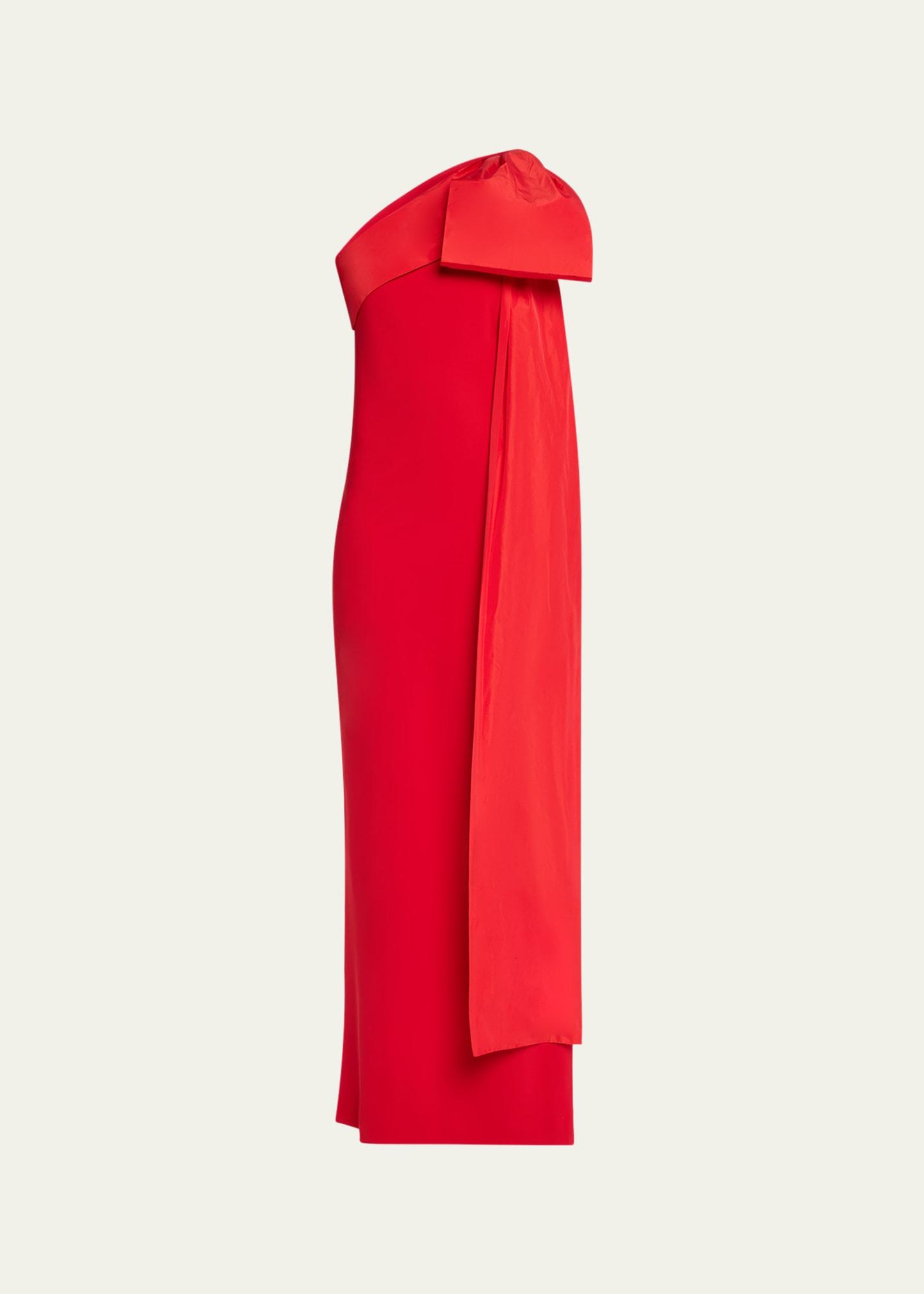 long one shoulder bow dress
