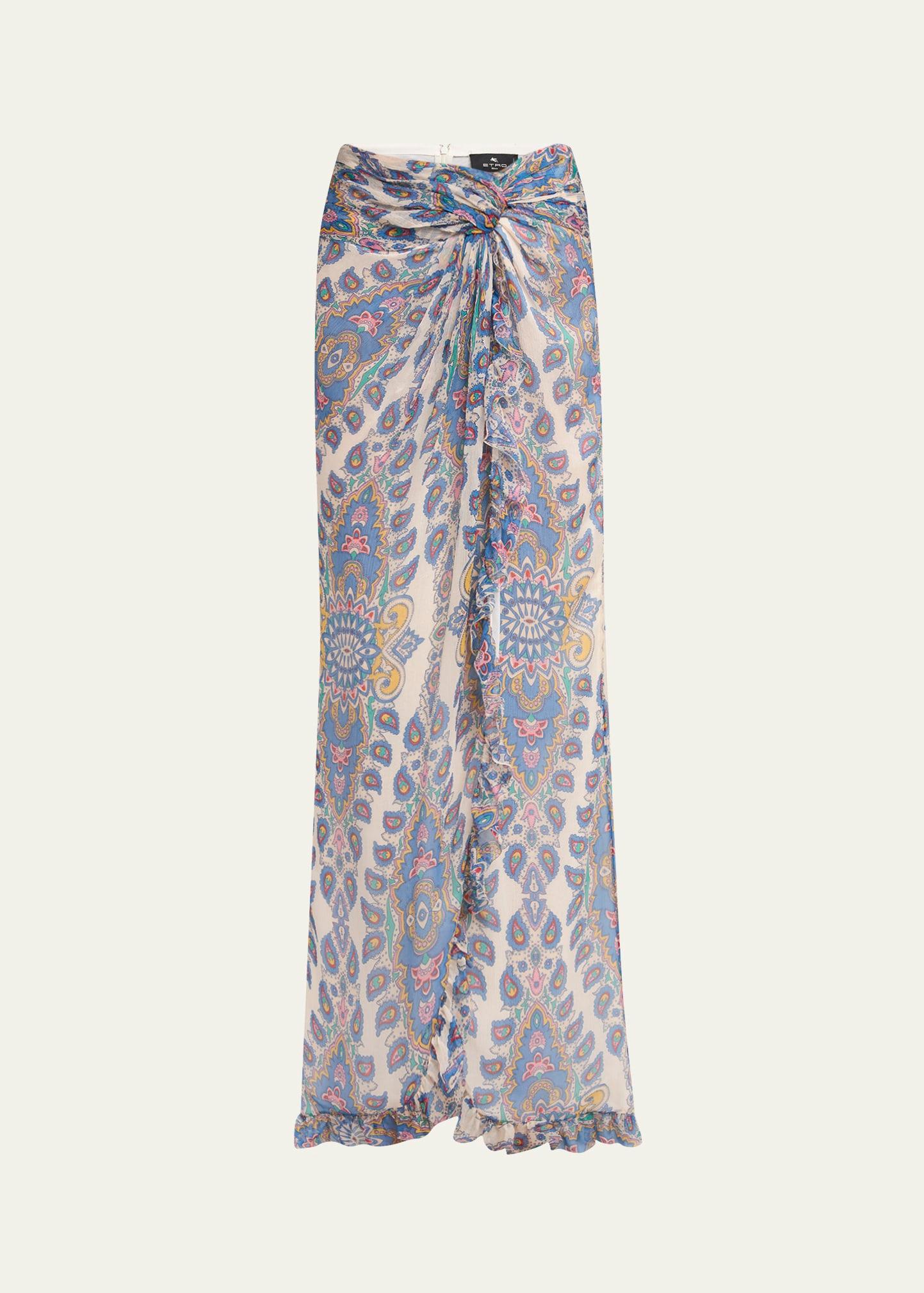 long paisley twist-front skirt