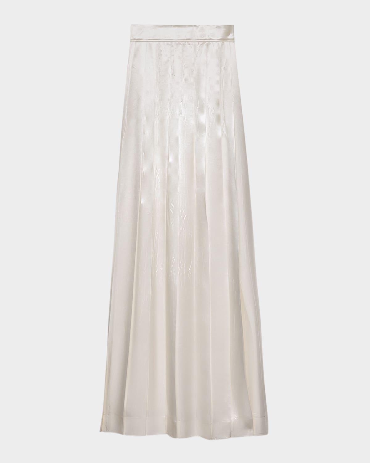 long pleated satin skirt