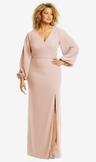 long puff sleeve v-neck trumpet gown