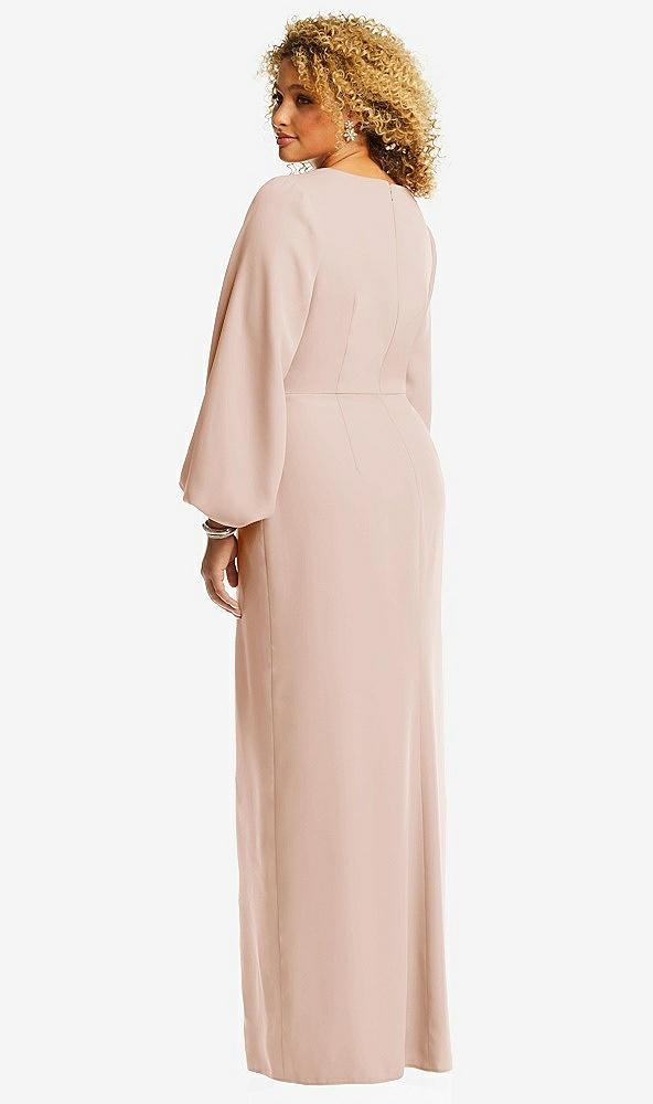 long puff sleeve v-neck trumpet gown
